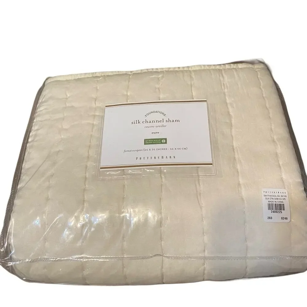Pottery Barn Silk Channel Euro Ivory Pillow Sham NWTs